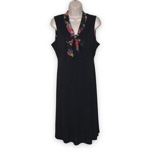 Vintage Casual Corner Annex Floral Tie Black Pullover A Line Dress Women Large